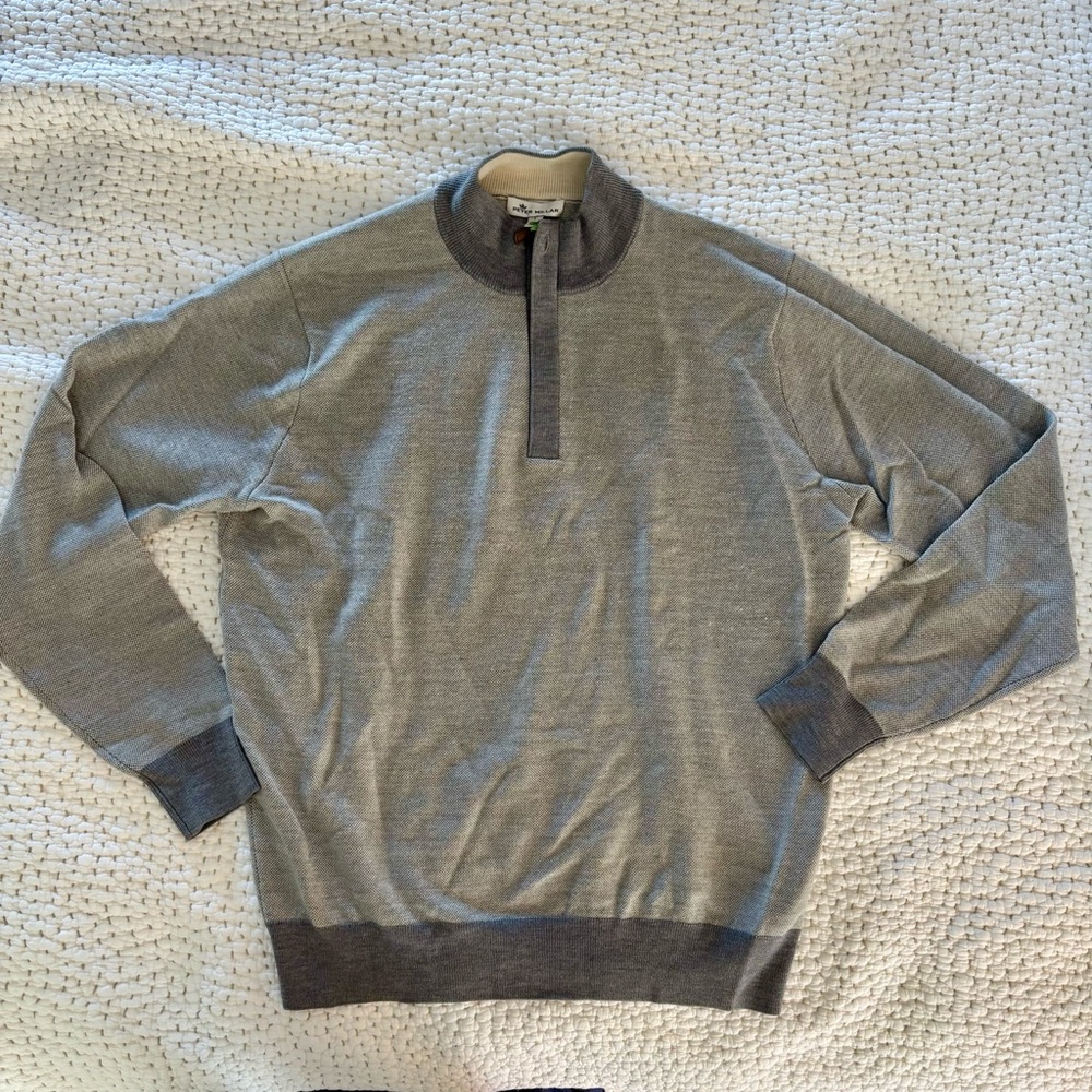 Peter Millar Gray Merino Wool Zip-Up Sweater